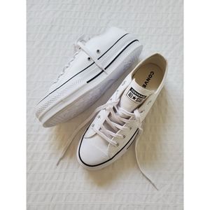 White Leather Converse Chuck Taylor Platform Shoes